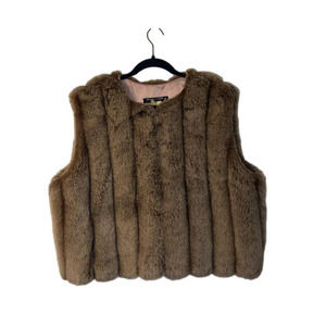 Donna Salyers Fabulous Furs Vest Womens Large Brown Faux Fun Lined USA Made